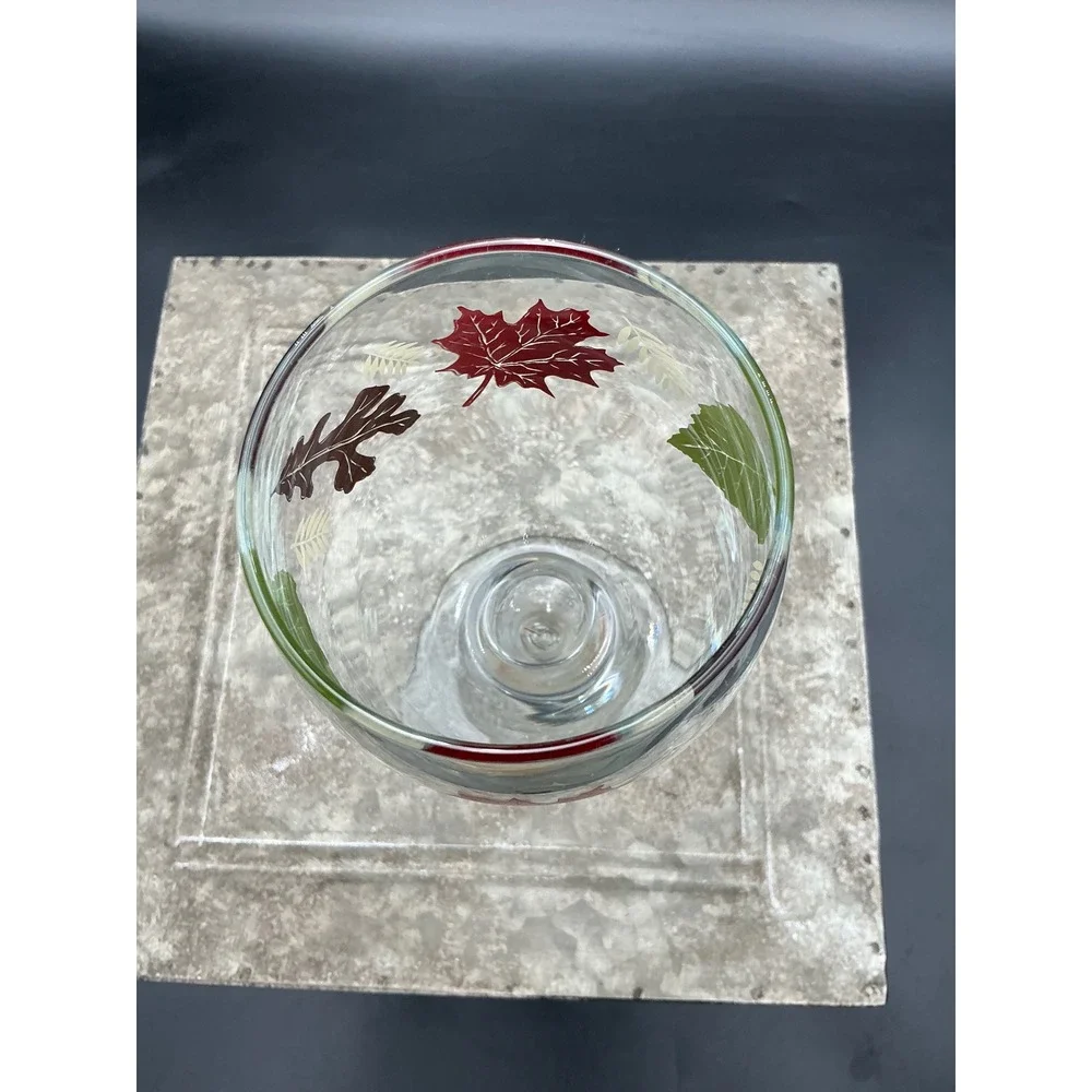 Vintage Fall Autumn Leaves Footed Iced Tea Glass Water Goblet Thanksgiving Decor